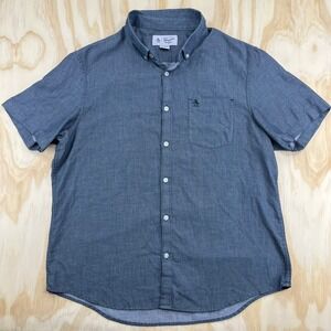 Original Penguin Mens XL Short Sleeve Button Down Shirt Navy Blue Micro Print